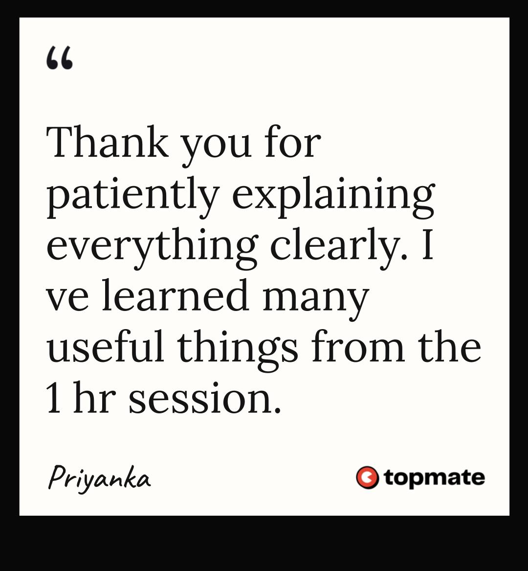 Testimonial from Priyanka